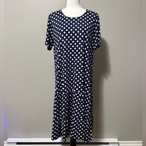 Olsen Dresses & Skirts - Olsen Short Sleeve Jersey Knit T-Shirt Dress Tiered Hem Blue and White Dot